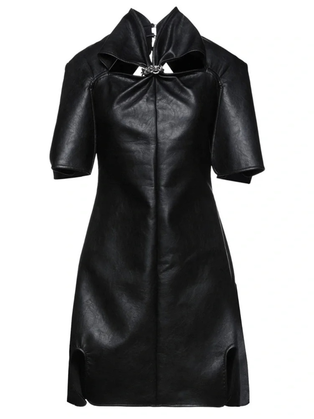 Black Faux Leather Short Sleeve Mini Dress